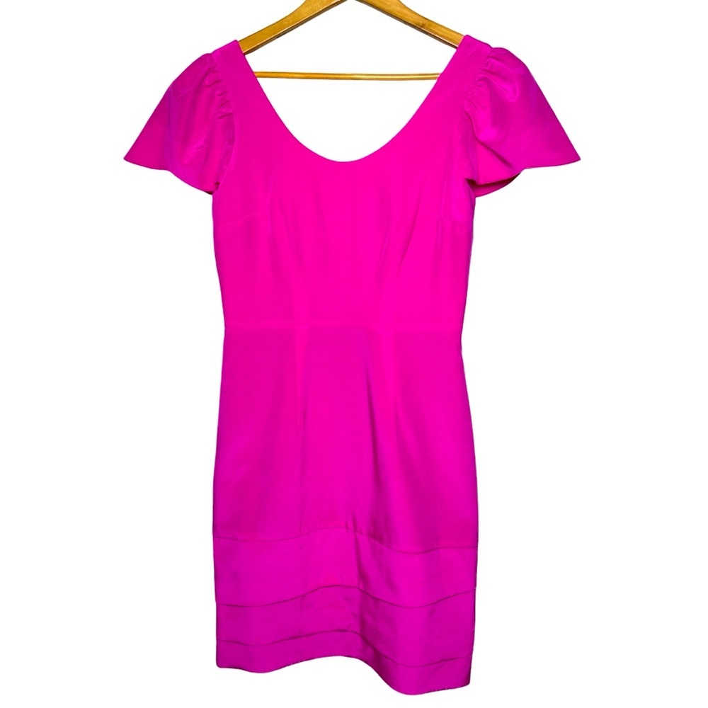 Kirribilla Women's 100%‎ Silk Flutter Sleeve Mini Sheath Dress Size 4 Hot Pink